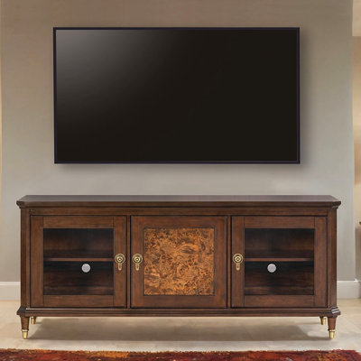 Modern Style TV Stand 3 Drawers Gold Round Knobs And Legs Felt Line Drawers Dark Cherry Finish