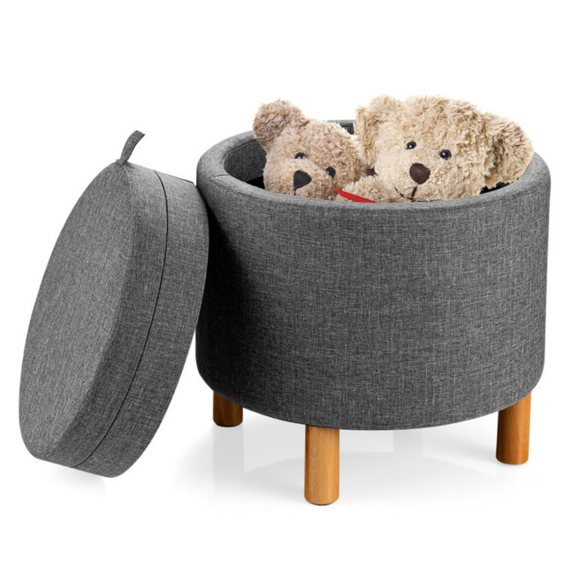 Repose-pieds rond avec rangement en tissu avec plateau et patins antidérapants pour la chambre à coucher