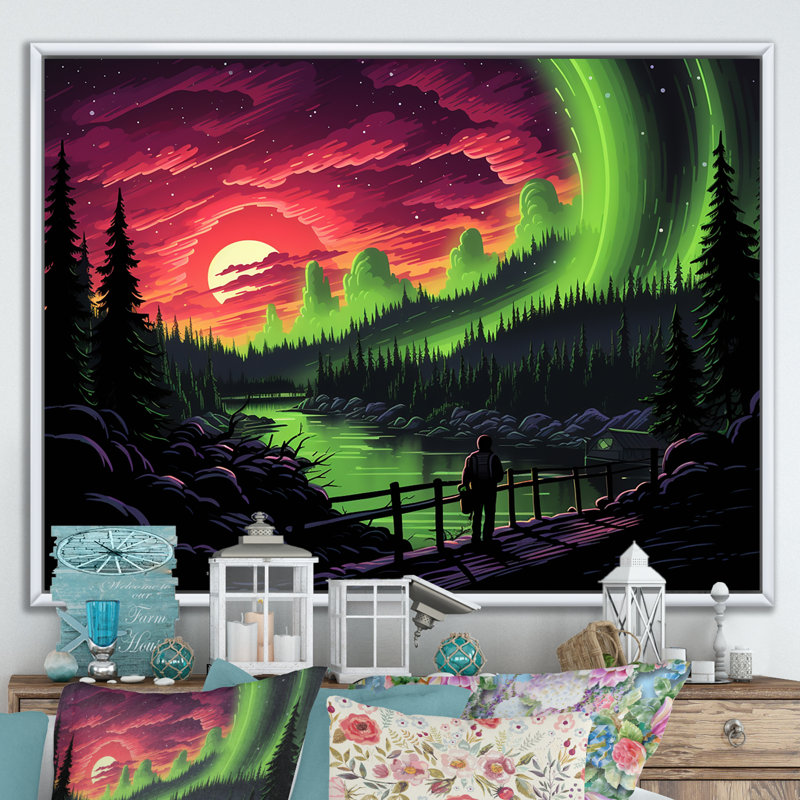 «Canadian Boreal Ballet 1 - Northern Lights», art mural, Cadre flottant blanc, H 30 po x l 40 po x P 1,5 po