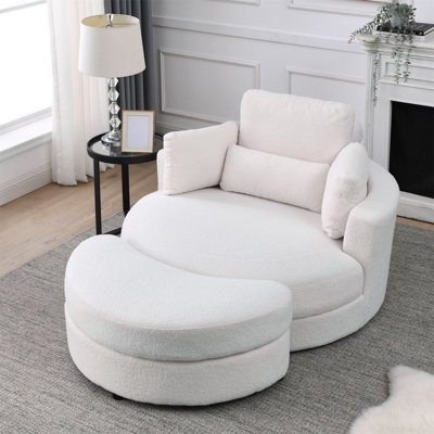 Welike Swivel Accent Barrel Modern Sofa Lounge Club Big Round Chair With Storage Ottoman Linen Fabric For Living Room Hotel With Pillows -  Ivy Bronx, 20D10B62F4F548E48DB1BA81A28098FF