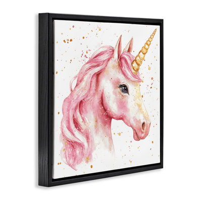 Licorne rose avec cadre flottant éclaboussures de peinture, design Creative Studio