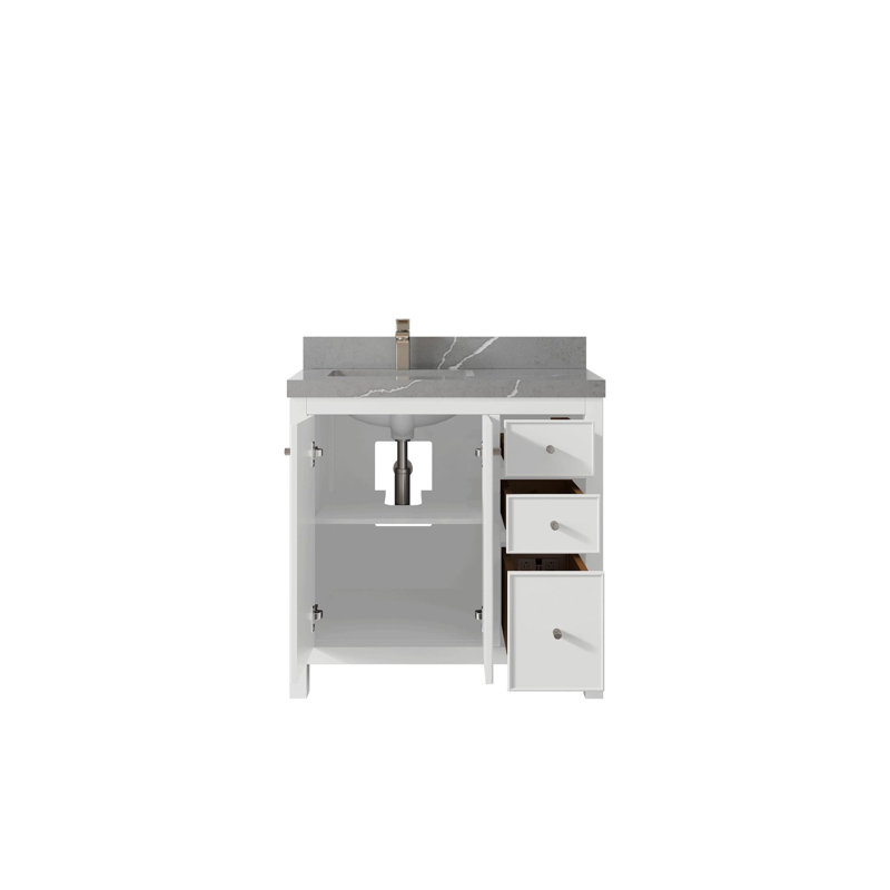 Chicago 36'' Single Bathroom Vanity with Quartz Top, Piatra Gray