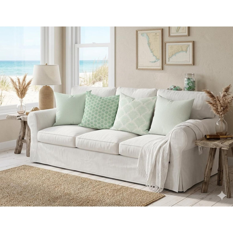 Housse de coussin en coton Pistachio, Carré 15 po