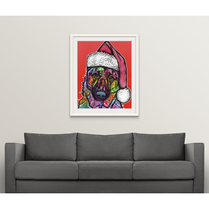 « christmas dog », impression, H 32 po x l 27 po x P 1 po, Cadre blanc