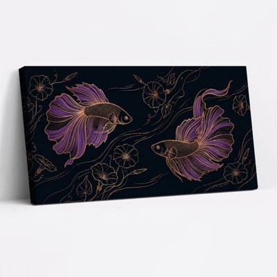 Purple Fish Canvas Wall Art Oil Painting Print Set Of 1
