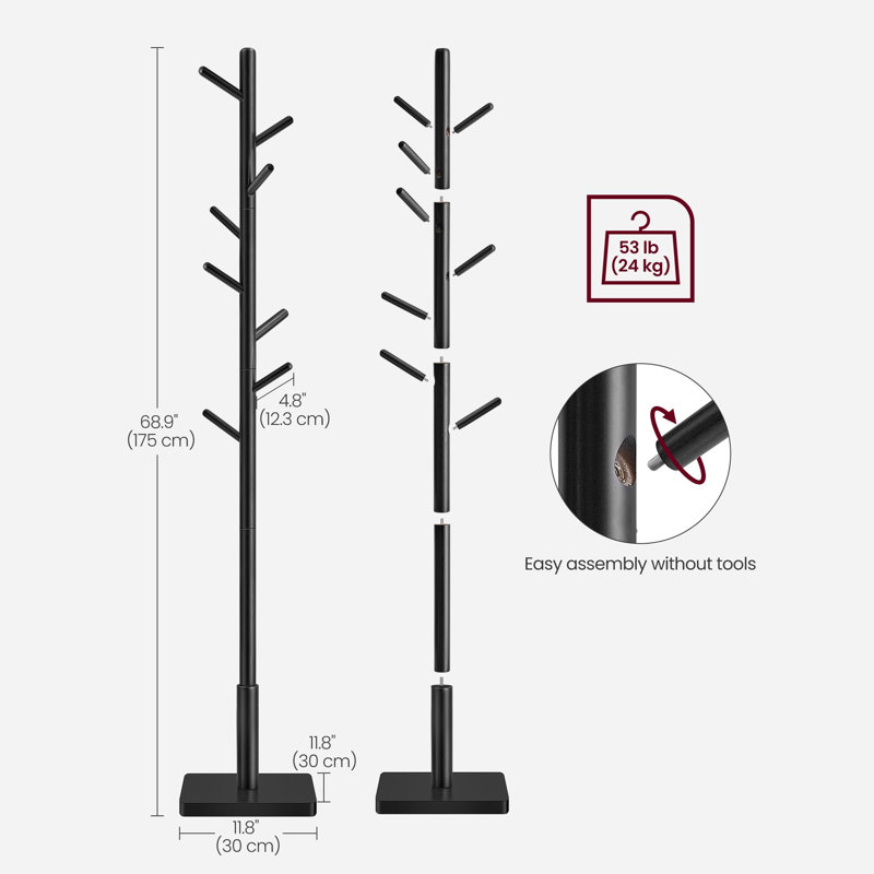 Rubber Freestanding 8 - Hook Coat Rack, Ink Black