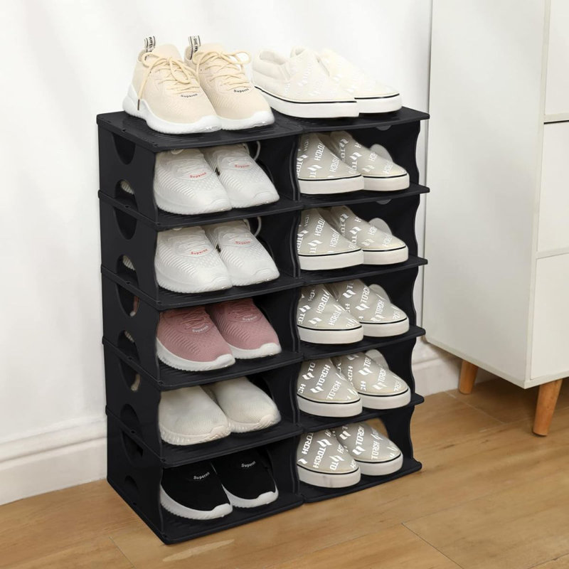 6 Pair Stackable Shoe Rack, Black