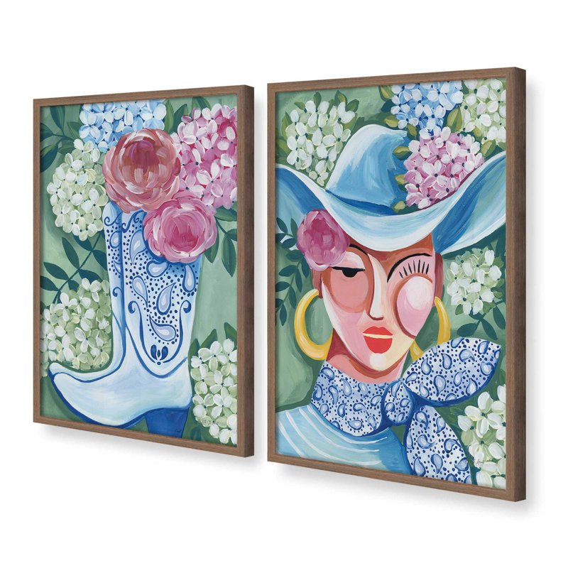 Ensemble de 2 bottes en fleurs, Noyer, 24" x 18", Impression encadrée
