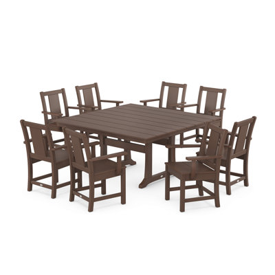 Ensemble repas de style campagnard carré 9 pièces avec pieds en tréteaux Prairie