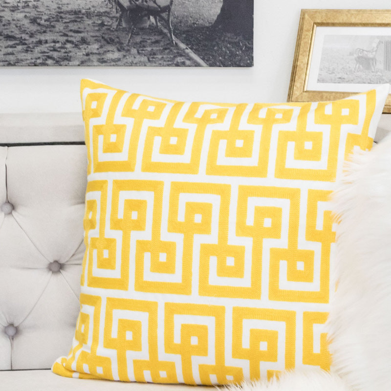 Geometric Cotton Throw Pillow, Yellow