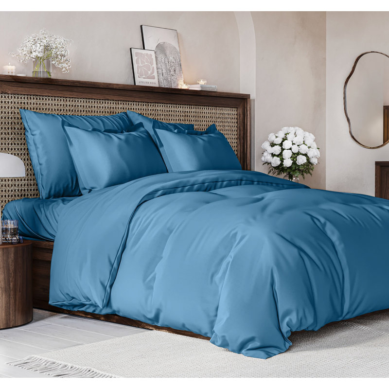 Premium 3-Piece Duvet Cover Set - Hotel Quality Soft & Cooling Comforter Cover With Zipper & Matching Pillowcases, Denim Blue