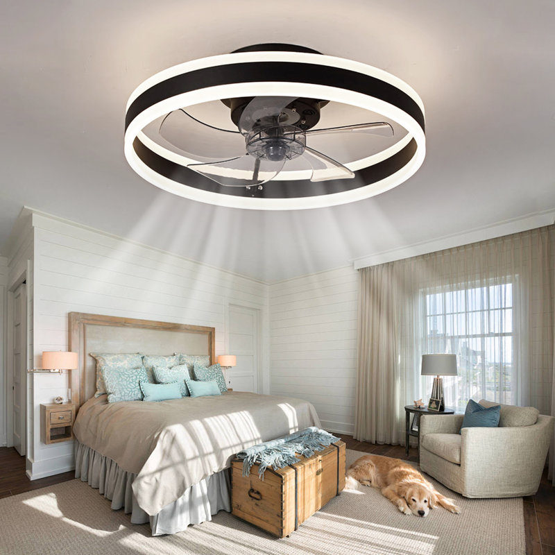 Ventilateur de plafond avec lumières DEL Lashowna, Noir