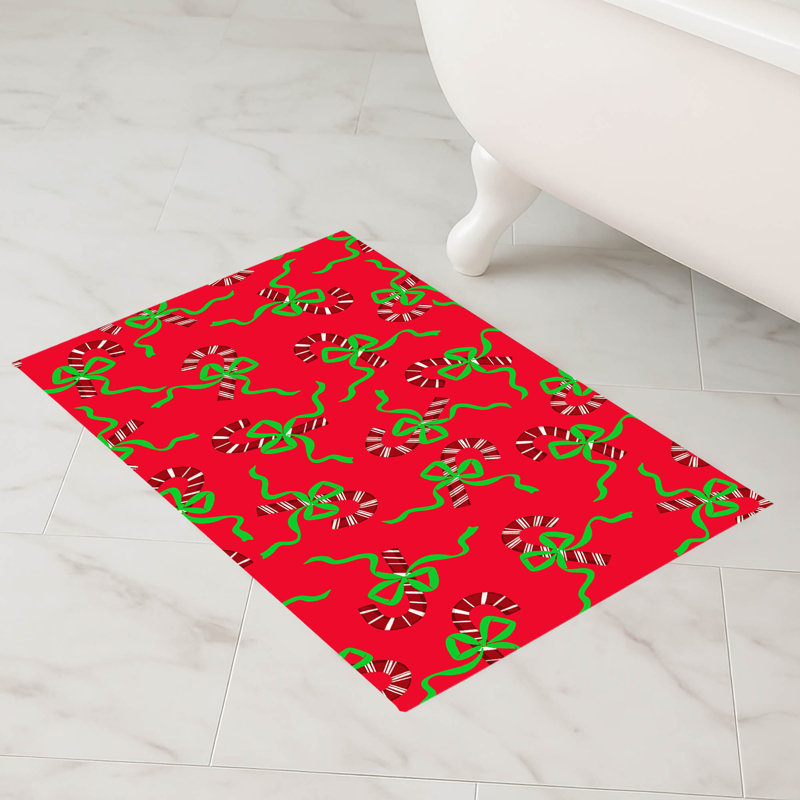 Tapis de bain Candycanes & Bows, Rouge, Simple - L 24 po x l 17 po