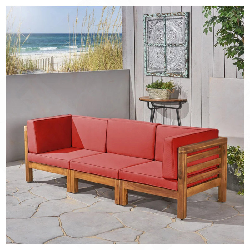 3-PIECE SOFA SET, RED, Wood, Red