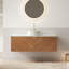 Meuble-lavabo 30 po, armoire de rangement en contreplaqué flottant, portes doubles en sergé avec garniture en métal, vasque ronde en céramique blanche à motif de pierre et plateau en pierre frittée-2030622562-2030622588