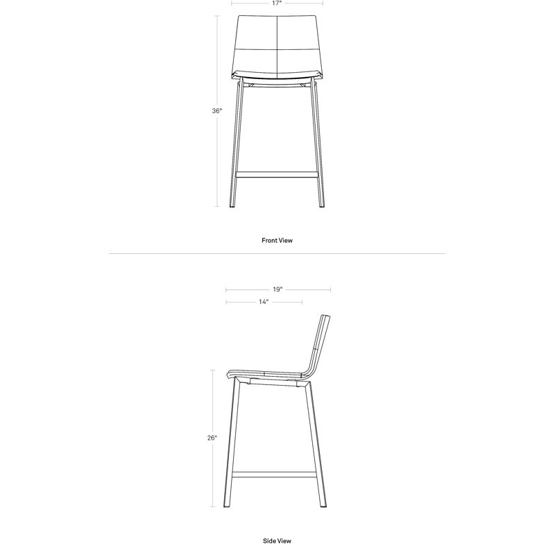 Between Us Upholstered Stool with Metal Frame, Black, Counter Stool (26" Seat Height), Ink Genuine Leather