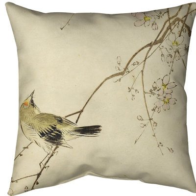 Oreiller en aquarelle d’oiseau japonais et de fleurs