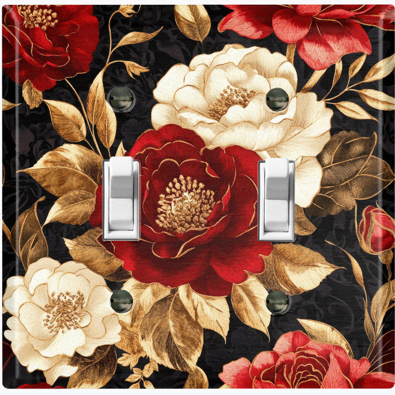 Couvercle de plaque d'interrupteur en métal; Bascule de taille standard US 2 - Fleurs rétro, #2 Double Toggle