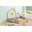 Lit plateforme double en bois de pin avec garde-corps - Aucun sommier nécessaire, style rustique naturel pour la chambre à coucher-2112812657