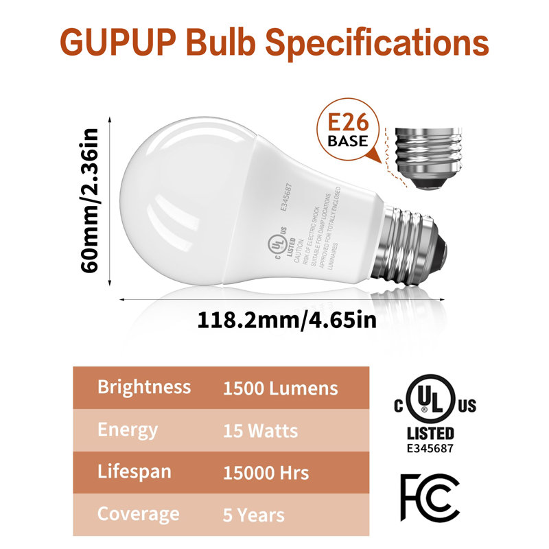 Ampoule à DEL, forme standard A19 équivalente à 100 W, base E26, intensité non réglable, lumière blanche chaude de 2 700 K (paquet de 24)