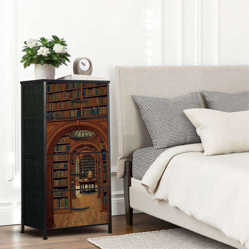 4 Drawer Dresser for Bedroom, Narrow Chest of Drawers, Wooden Top and Study Iron Frame 18"x37.5"-(WxH)