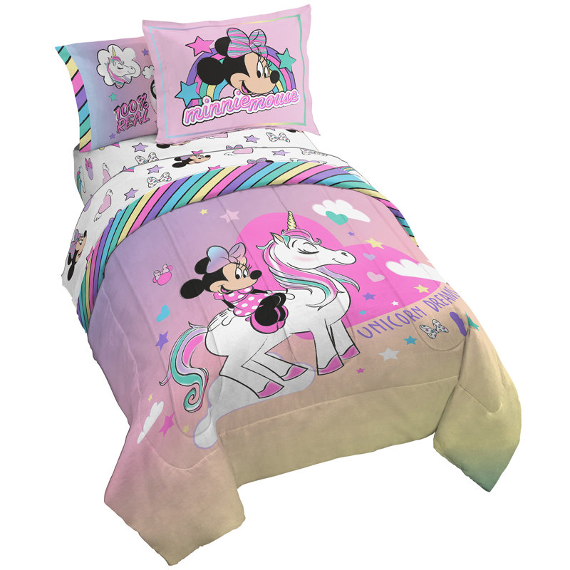 Minnie Mouse Pink Microfiber Reversible Comforter Set, Full Comforter + 2 Shams