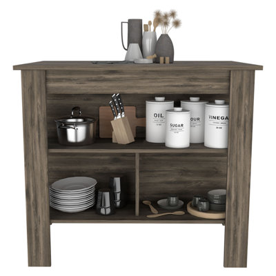 Brooklyn Antibacterial Surface Kitchen Island, Three Concealed Shelves
