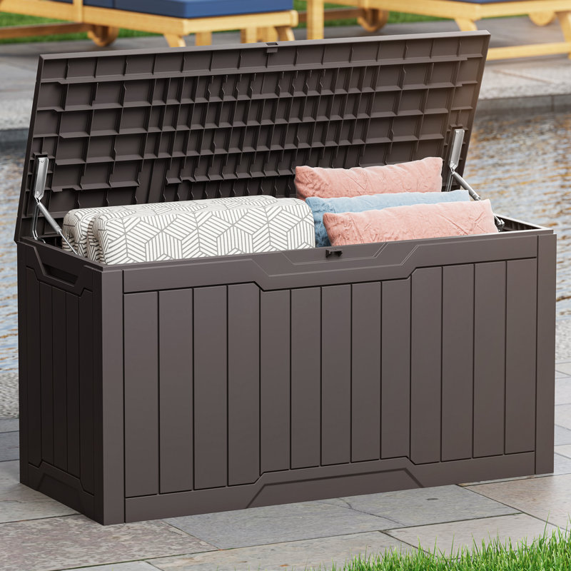 Balconera Water Resistant Resin Lockable Deck Box, Dark Brown, 80