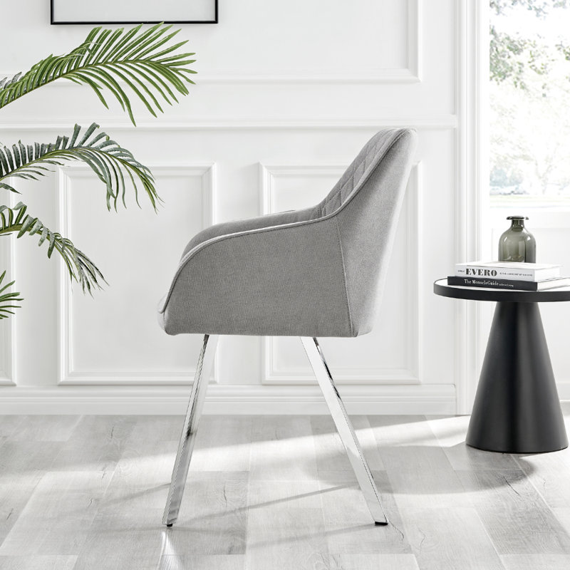 Eubanks Luxury Fabric Upholstered Dining Chair with Chrome Metal Legs - Modern Home, Silver, Light Grey