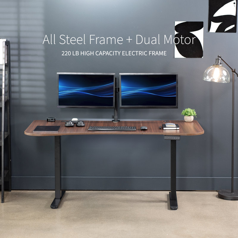 VIVO Electric 63" x 32" Stand Up Desk, E2B1B series, Dark Walnut/Black