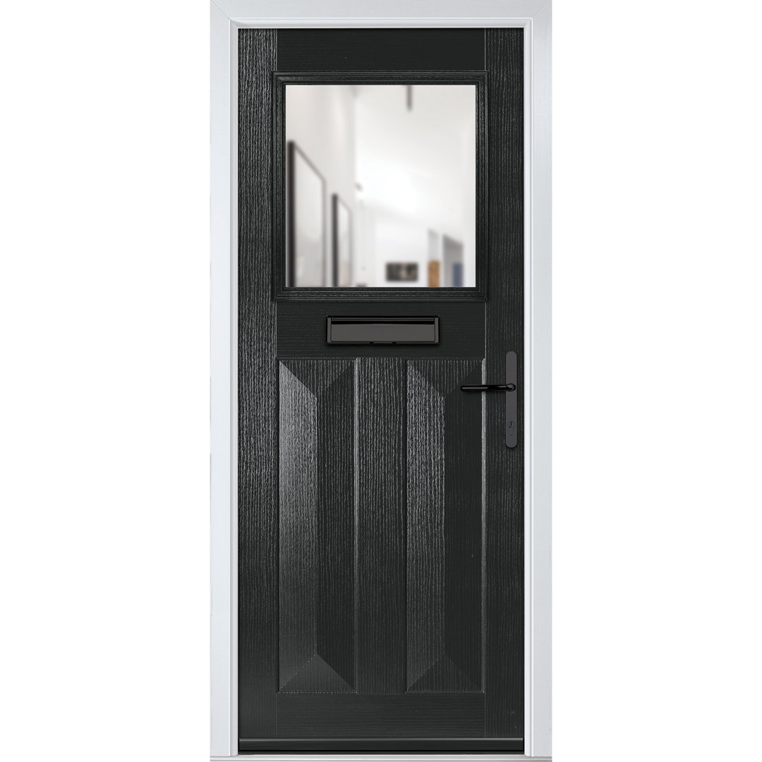 Crystal GRP Front door Eaton Slate Grey 920mm x 2090mm Open in Left hand Clear Glass