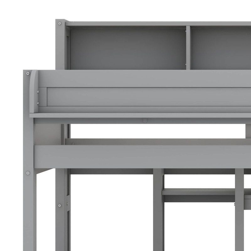Twin Size Wood Loft Bed With Under-Bed Desk And Wardrobe, Gray