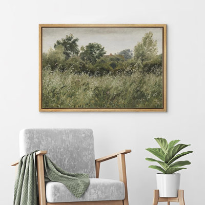 Rustic Countryside " IDEA4WALL Framed Canvas Print Wall Art Sage Green Forest Tree FLower Field Landscape Nature Wilderness Illustrations Fine Art Farmhouse Floral Botanical Calm/Relax Cozy For Bedroom "