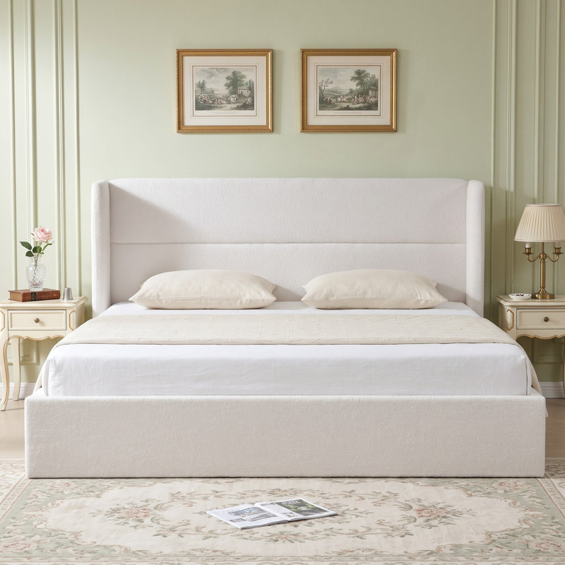 Lit plateforme tapissier avec rangement Gaillarde, Très grand, Blanc