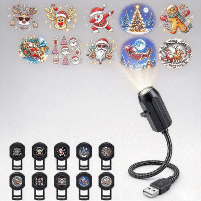 Plug and Play HD Christmas Scene Projector, 10 Festive Scenes & 360 Degree Rotating, 5D Night Light Projector for Room Decor, Party, Holiday Gift