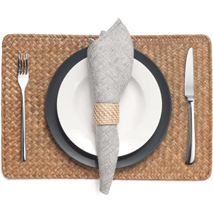 6 Pack Rectangular Woven Placemats, Rattan Wicker Table Mats, 17" x 12", Natural Seagrass Place Mats for Dining Table
