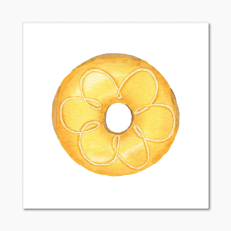 Donut jaune sur blanc - peinture sur toile, H 30 po x l 30 po x P 1 po, Toile tendue