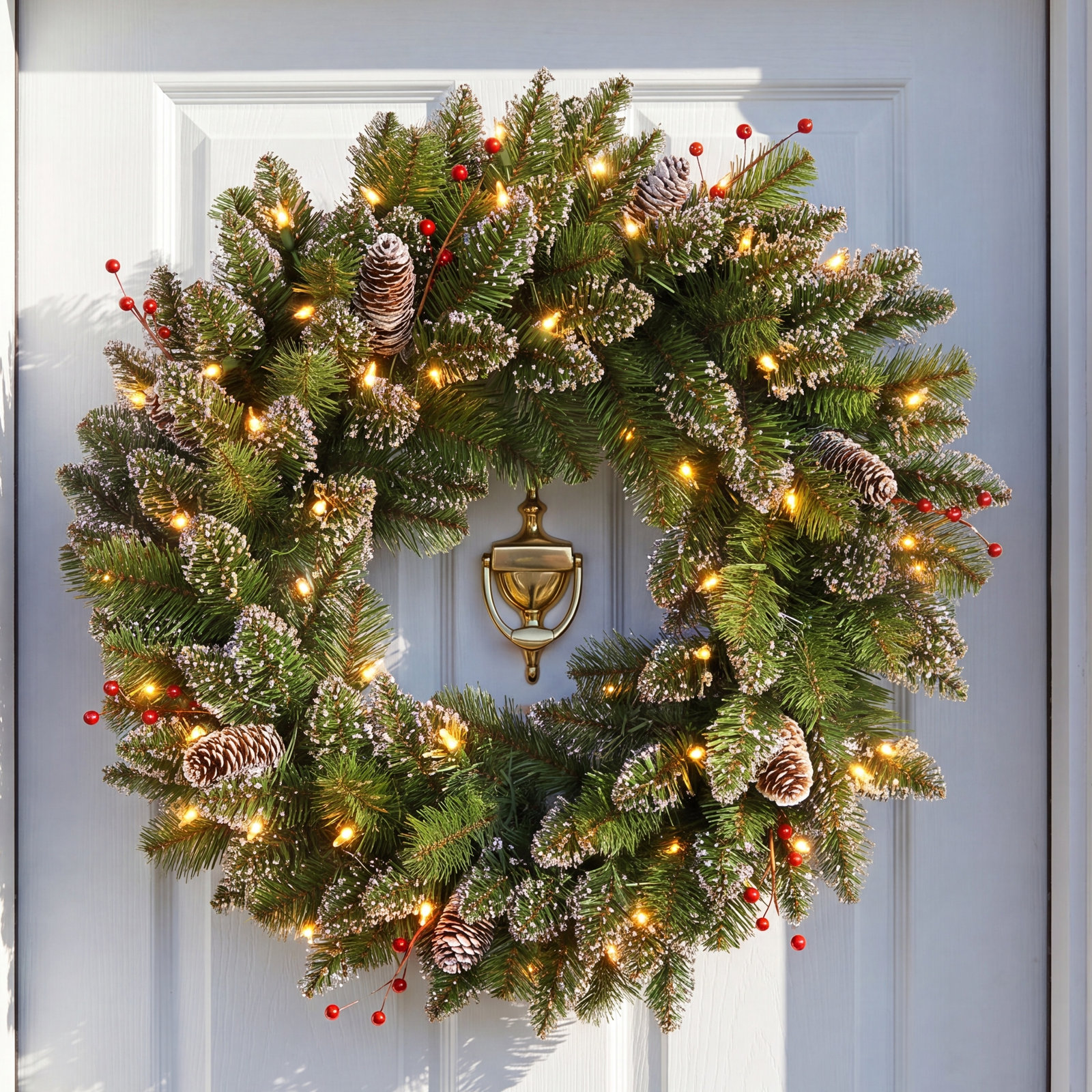 24" Frosted Pre-Lit Berry Christmas Wreath