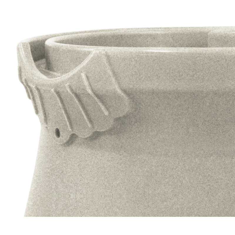 Good Ideas 50 Gallons Plastic Drainable Dual Overflow Planter Rain Barrel, Sandstone