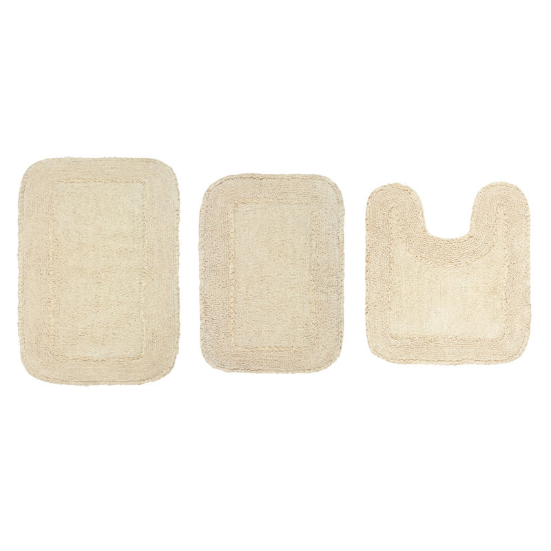 Ensemble de tapis de bain en coton 3 pièces Aceyon, Ivoire ivoire