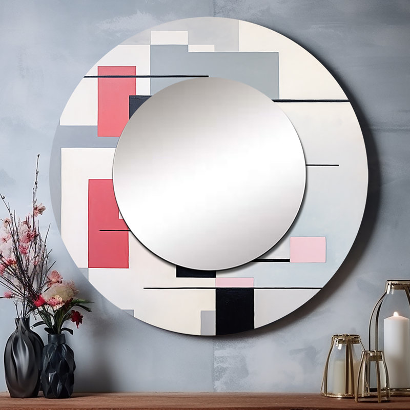 Rose surmatelas géométrique sérénité - suprême, miroir décoratif rond moderne, impression sur métal, 29 po x 29 po