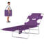 Adjustable Outdoor Sunbathing Chair, Dark Blue Foldable Beach Lounge Chair With 5-position Reclining Backrest, Face Cavity & Arm Slots, Side Pocket, Carry Strap, 264 Lbs Capacity-1489324636