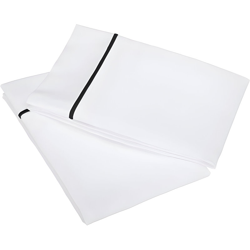 400TC Single Embroidery Cotton Sateen Pillowcases (Set Of 2), White/Black