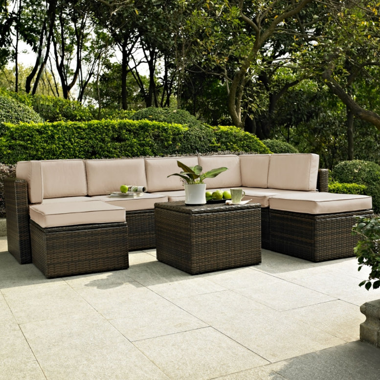 Ensemble de conversation modulaire en rotin avec coussins 8 pièces Alante, Sable