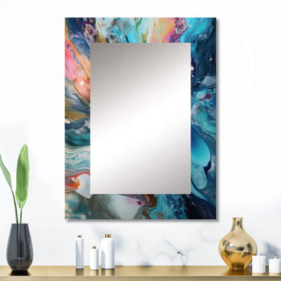 Symphonie turquoise sarcelle - miroir décoratif abstrait, miroir mural bleu sarcelle, impression d'art en métal