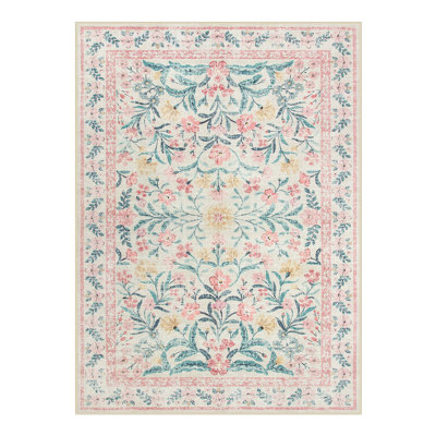  Washable Floral Area Rugs Boho Large Rugs Non-Slip for Bedroom Soft Rubber Backed Carpet