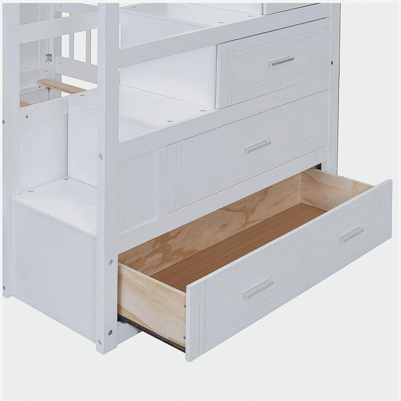 Lit superposé double avec garde-robe, tiroirs, blanc, Blanc