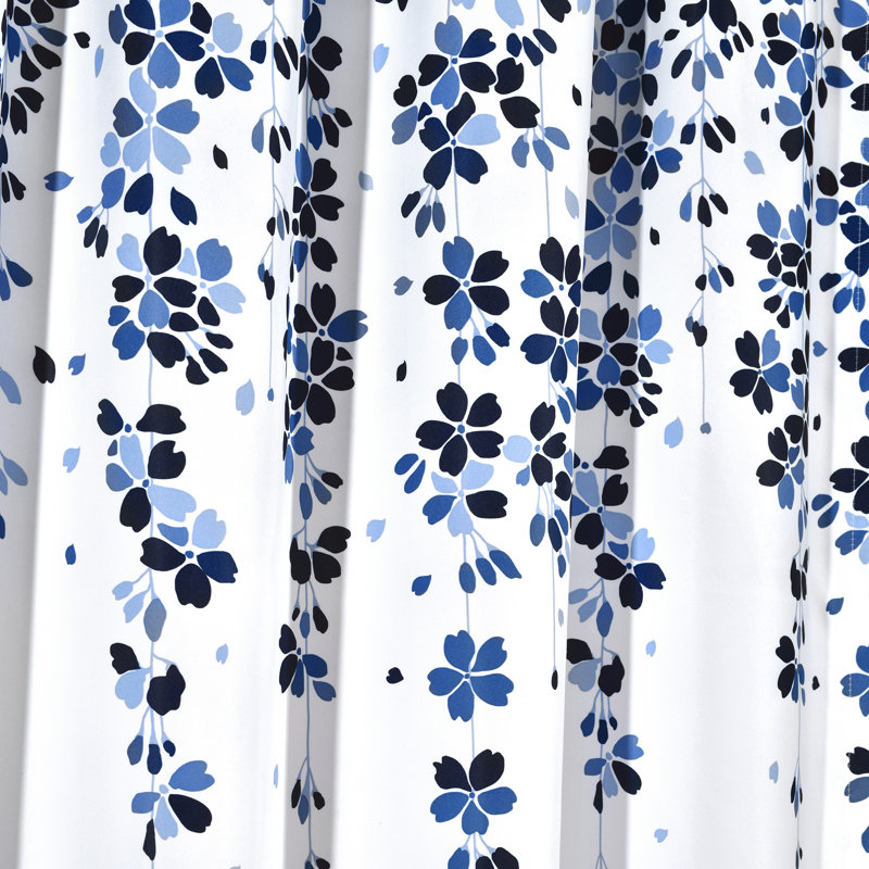 White and Navy Floral Room Darkening Curtain Panels, 52" x 63"
