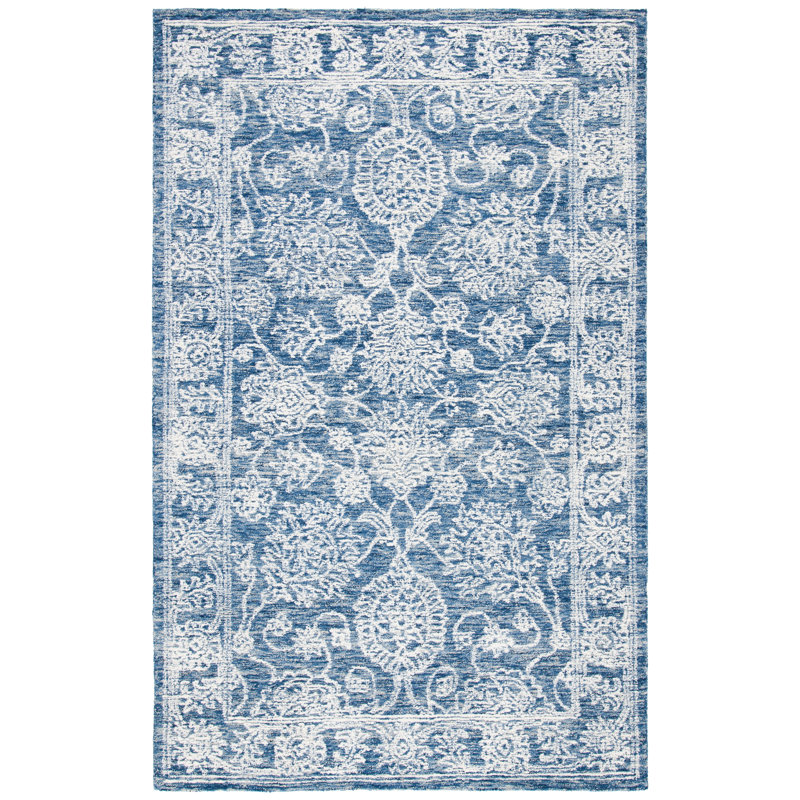Tapis oriental gris / bleu en laine / coton touffeté à la main Aiofe, Rectangle 3 pi x 5 pi