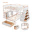 Lit superposé double au-dessus de simple avec bureau, tiroirs et tablettes, blanc